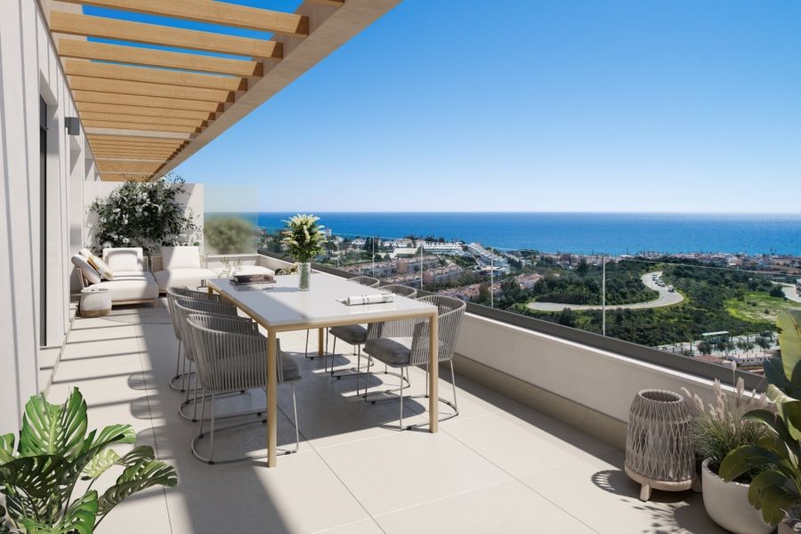 Nowoczesny apartament z tarasem i widokiem na morze, blisko plaży – La Cala de Mijas